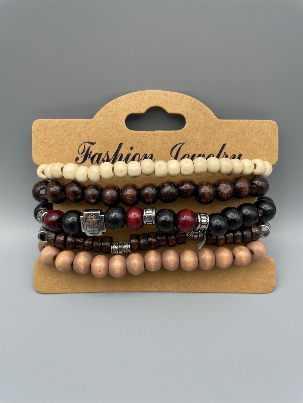 Fashion Jewelry Men's Multi-Strand Beaded Bracelet Set - Brown, Black & Cream